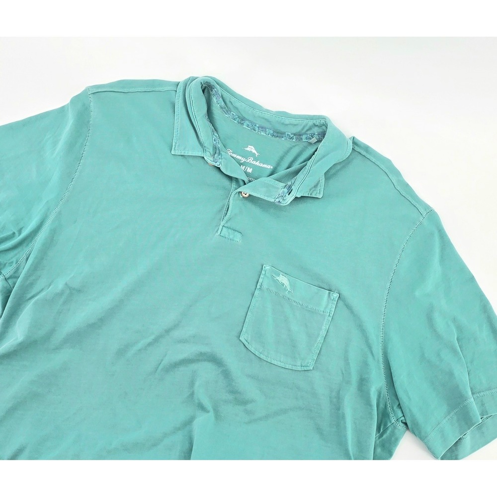 Tommy Bahama Coastal Polo Shirt Mens Size Medium Teal Pima Cotton Pocket